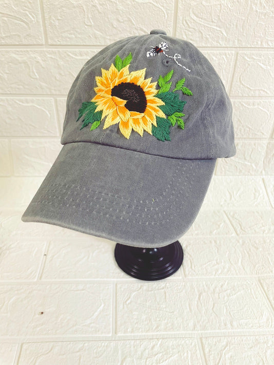 Sunflower Embroidered Cap, Custom Embroidery Hat, Floral Embroidery Woman Cap, Personalized gifts, Gifts for Her, Gift for Mom.