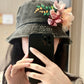 Chiffon flowers embroidery bucket hat, embroidery cap, personalized embroidery floral hat, summer hat