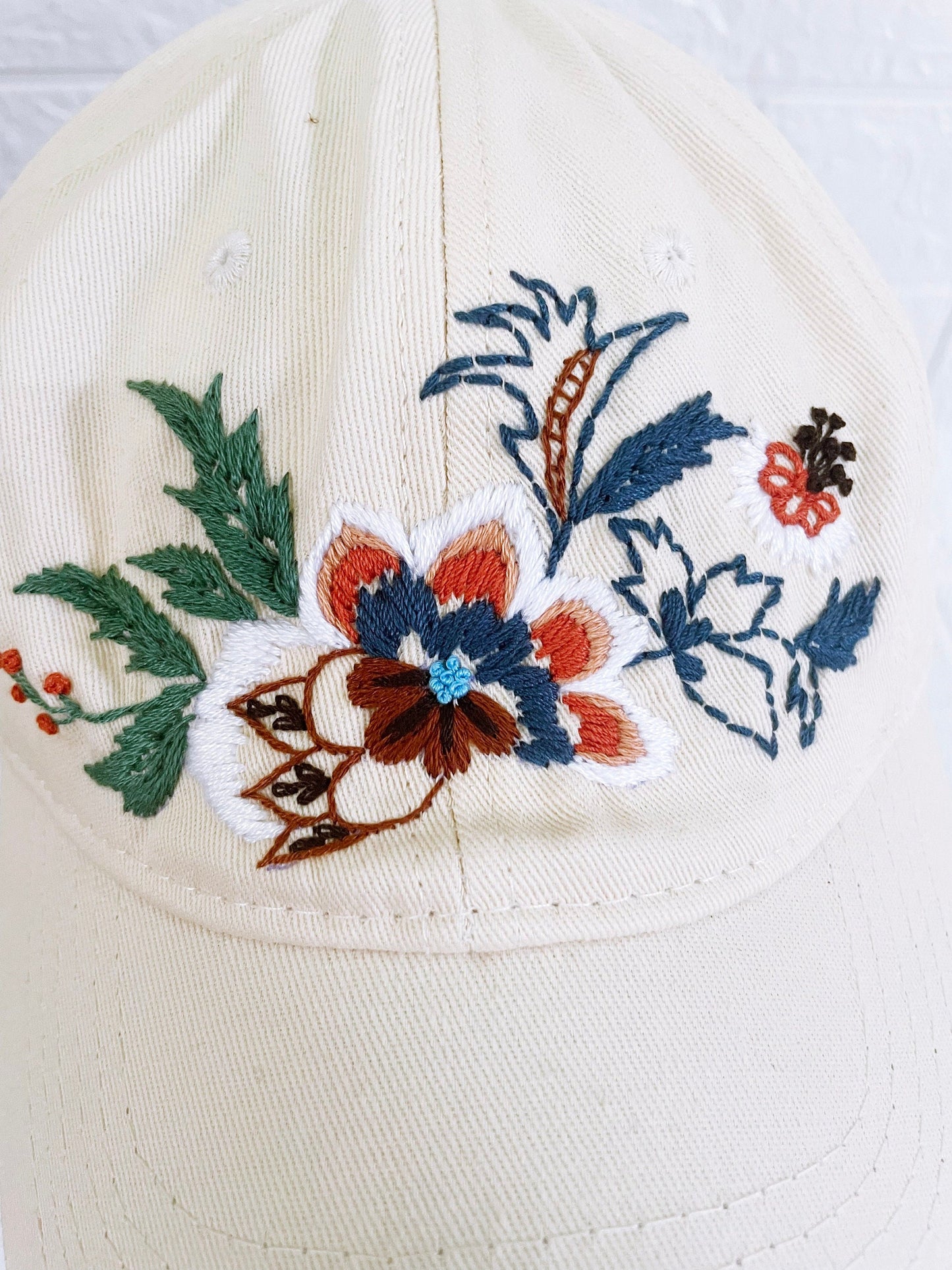 White Floral Embroidered Cap, Custom Embroidery Hat, Embroidery Woman Cap, Personalize gifts, Gifts for Her, Gift for Mom.