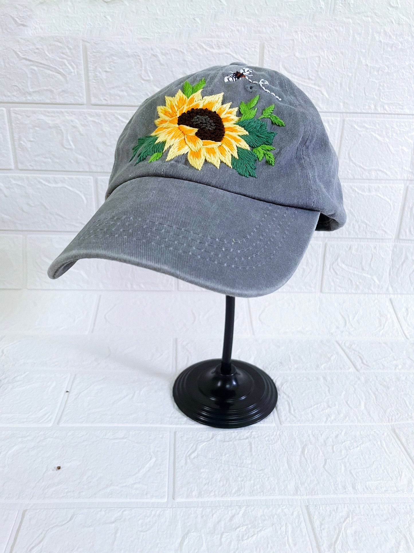 Sunflower Embroidered Cap, Custom Embroidery Hat, Floral Embroidery Woman Cap, Personalized gifts, Gifts for Her, Gift for Mom.