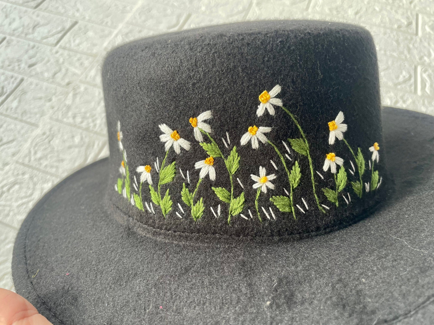 Embroidery Daisies Felt Fedora Hat | Man and Women Fedora Hats, Custom Fedora Hat, Unisex Fedoras, Winter Hats,  Felt Fedora Hats