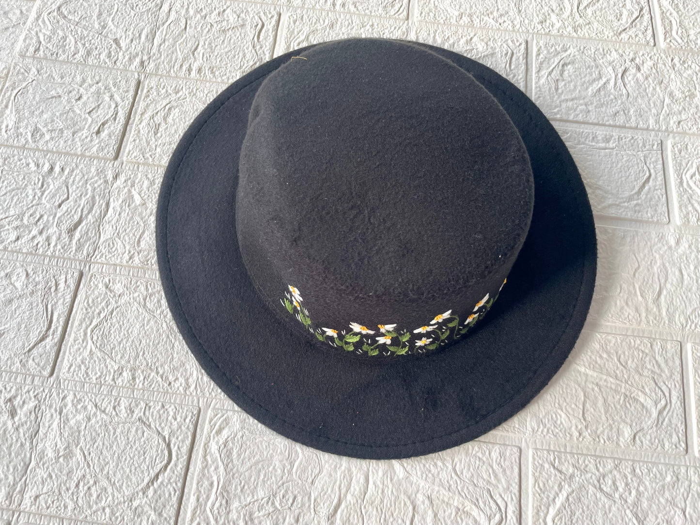 Embroidery Daisies Felt Fedora Hat | Man and Women Fedora Hats, Custom Fedora Hat, Unisex Fedoras, Winter Hats,  Felt Fedora Hats