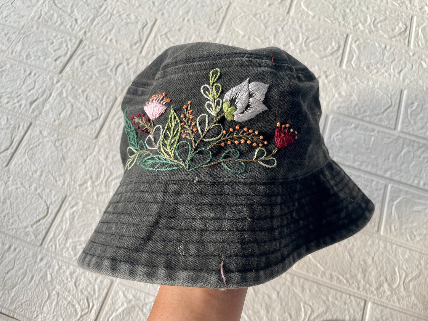 Floral Embroidery bucket hat | [Color] bucket hat | Women hat | Gift for her | Friend gift | Gift for mom