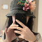 Chiffon flowers embroidery bucket hat, embroidery cap, personalized embroidery floral hat, summer hat