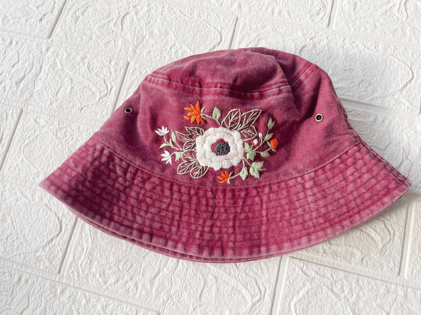 Floral Embroidery bucket hat | Red bucket hat | Women hat | Gift for her | Friend gift | Gift for mom