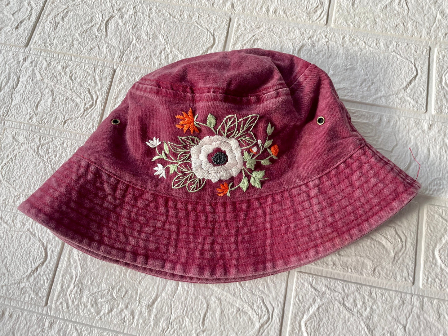 Floral Embroidery bucket hat | Red bucket hat | Women hat | Gift for her | Friend gift | Gift for mom