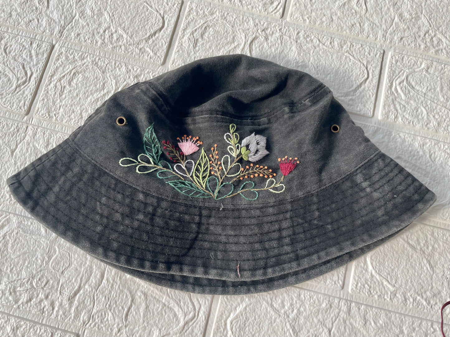 Floral Embroidery bucket hat | [Color] bucket hat | Women hat | Gift for her | Friend gift | Gift for mom