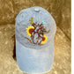 Blue hat, Heart and Sunflower Embroidered Cap, Custom Embroidery Hat, Embroidery Woman Cap, Personalize gifts, Gifts for Her, Gift for Mom.