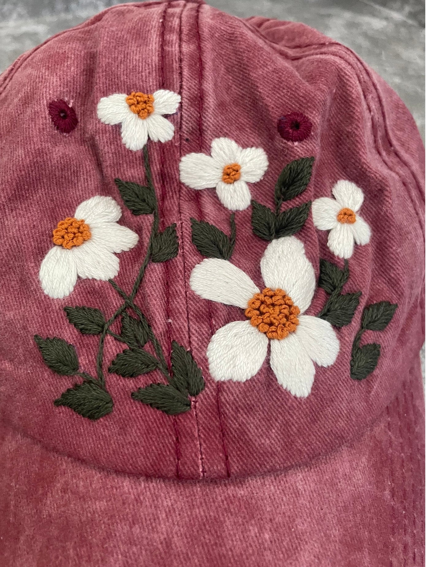 White flower Embroidery cap, Floral Embroidered Cap, Custom Embroidery Hat, Woman Cap, Personalize gifts, Gifts for Her, Gift for Mom.