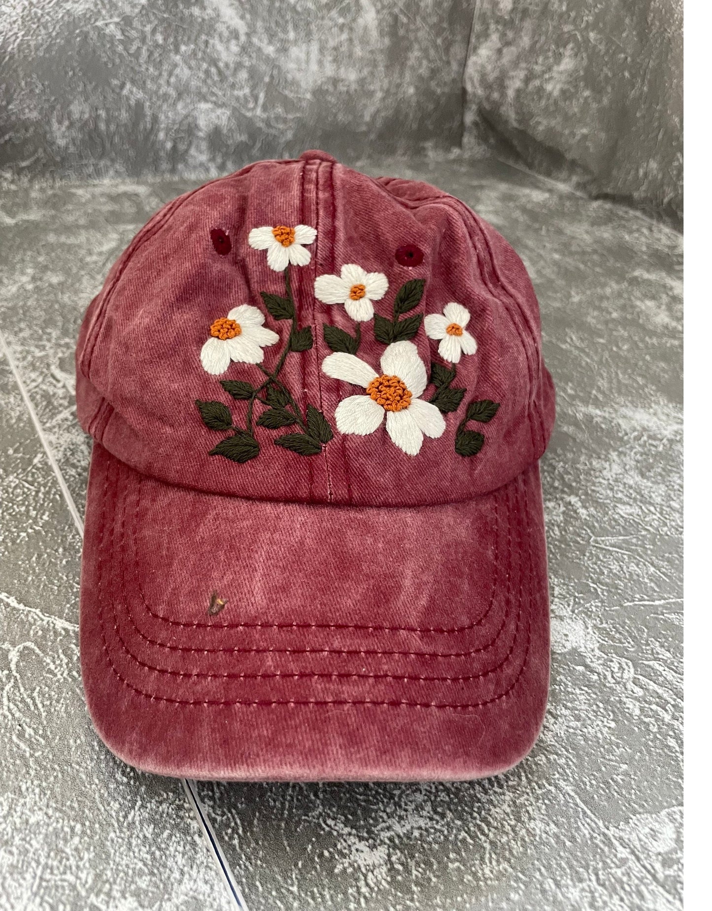 White flower Embroidery cap, Floral Embroidered Cap, Custom Embroidery Hat, Woman Cap, Personalize gifts, Gifts for Her, Gift for Mom.