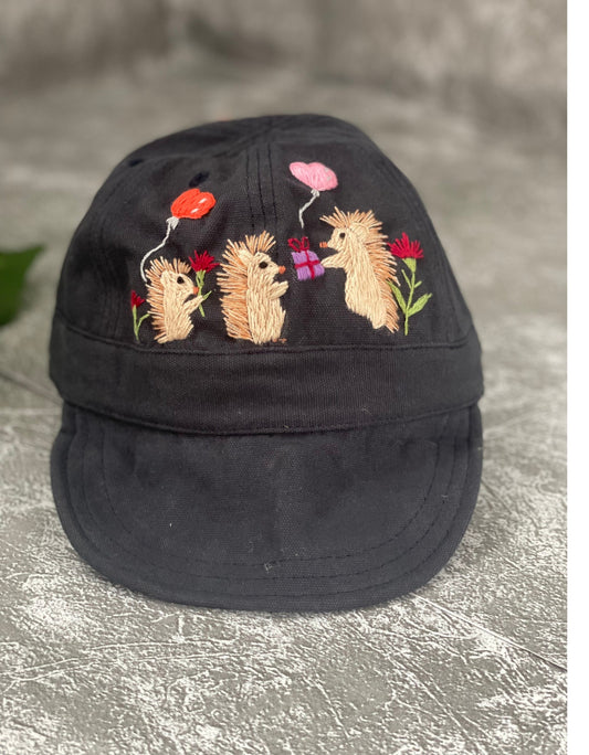 Porcupine embroidery baby hat | Porcupine  embroidery bonnets | Porcupine embroidery baby cap | Embroidery cotton baby hat.