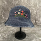 Floral Embroidery bucket hat | Black Denim bucket hat | Women hat | Gift for her | Friend gift | Gift for mom