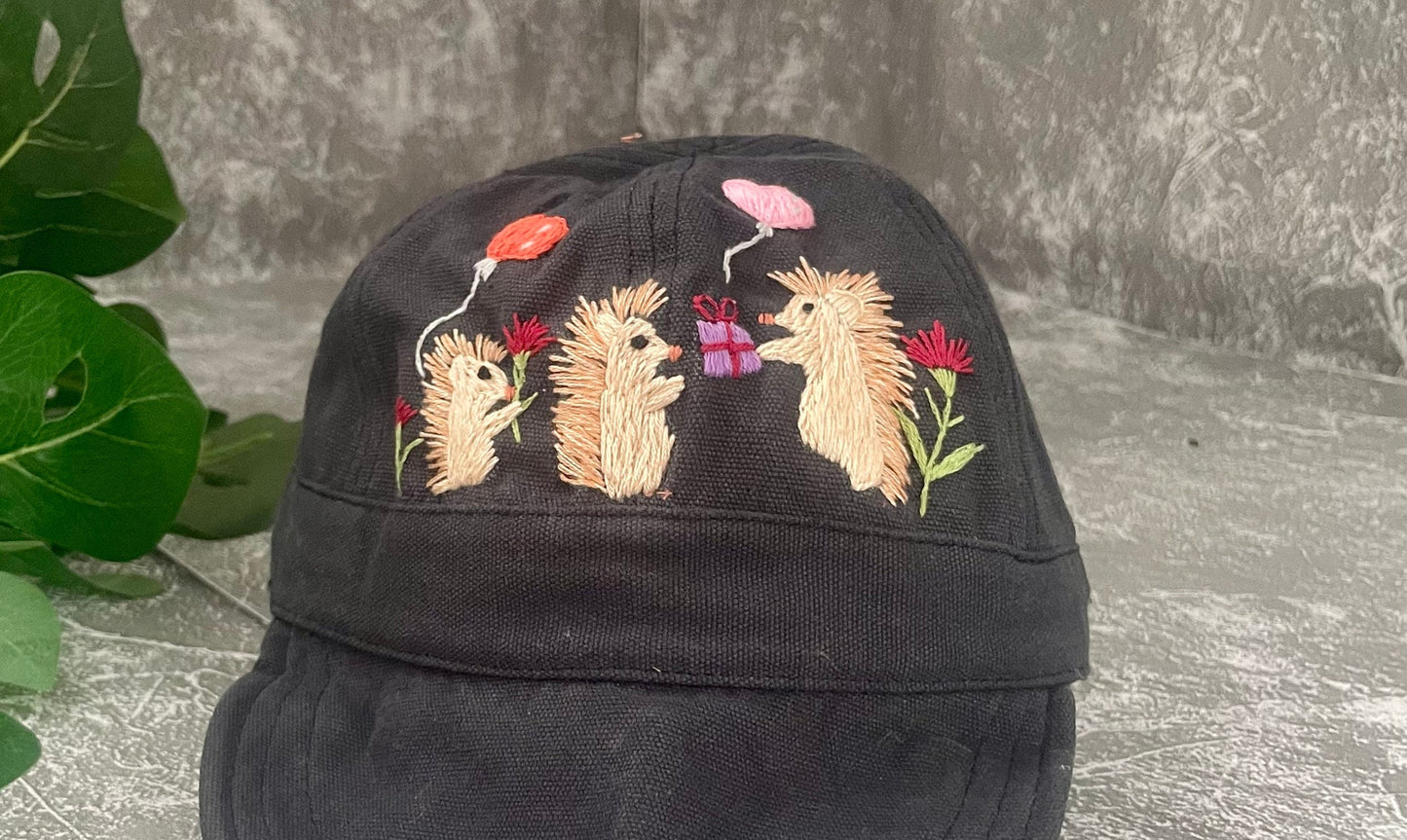 Porcupine embroidery baby hat | Porcupine  embroidery bonnets | Porcupine embroidery baby cap | Embroidery cotton baby hat.