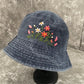 Floral Embroidery bucket hat | Black Denim bucket hat | Women hat | Gift for her | Friend gift | Gift for mom