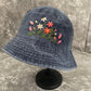 Floral Embroidery bucket hat | Black Denim bucket hat | Women hat | Gift for her | Friend gift | Gift for mom