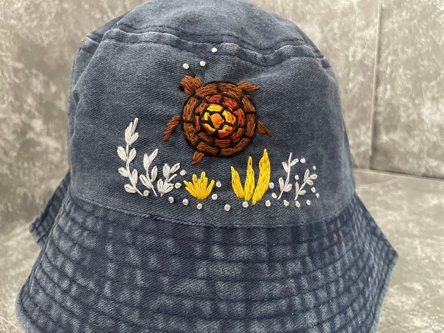 Turtle Embroidery Denim bucket hat | Black Denim bucket hat | Women hat | Gift for her | Friend gift | Gift for mom / Ocean Vibes Accessorie