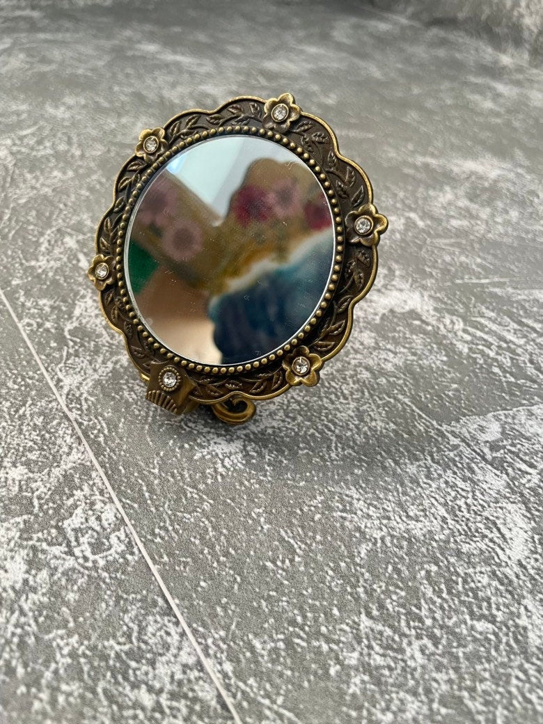 Personalized ribbon embroidery hand mirror |Floral embroidery hand mirror | Beauty accessories | Vintage mirror |Gift for her, Sunflowers