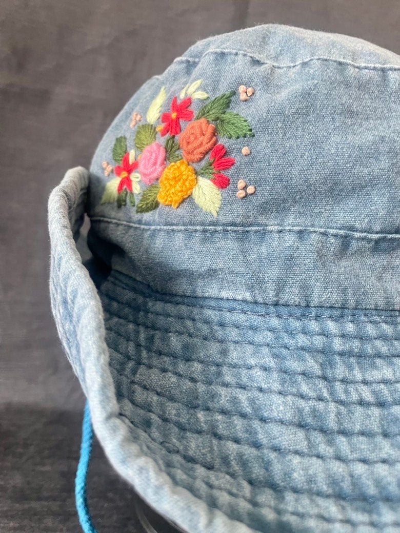 Embroidery Denim Cowboy hat, Floral Embroidered Bucket Hat, Bucket Hat for Women, Sun Hat for Women Girl, Spring/Summer Bucket Hat