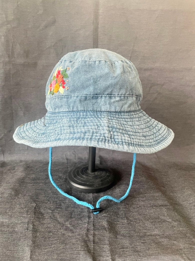 Embroidery Denim Cowboy hat, Floral Embroidered Bucket Hat, Bucket Hat for Women, Sun Hat for Women Girl, Spring/Summer Bucket Hat