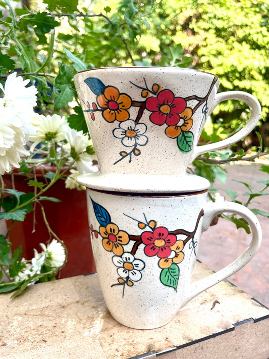 Ceramic Coffee Pour Over Coffee Filter / Floral Ceramic Coffee Dripper Pour Over Set / Floral Hand-Painted Ceramic Coffee Set / Home Décor.