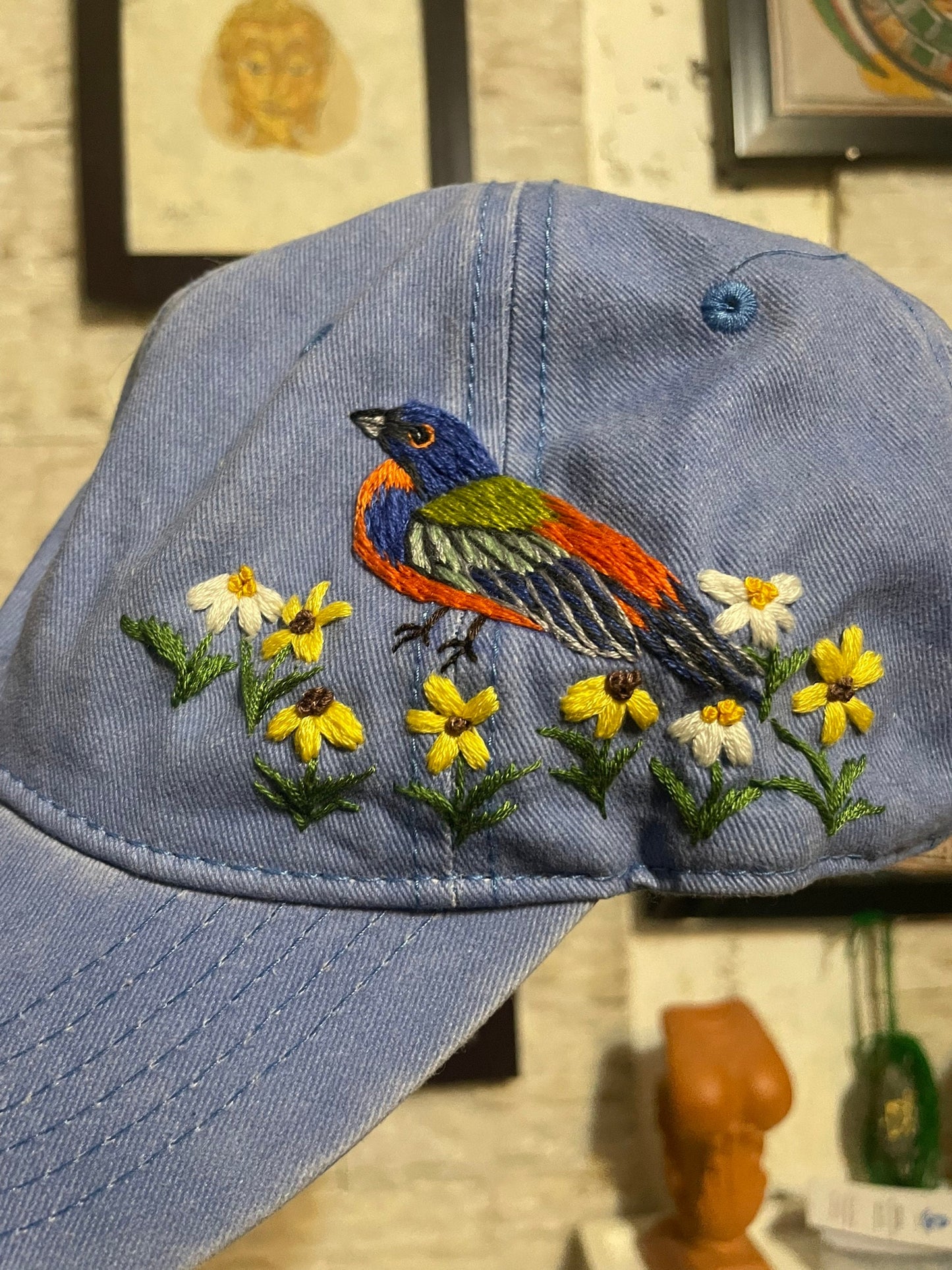 Hand Embroidered Hat, Baseball Cap, Custom Embroidery Hat, Bird Floral Embroidery Hat, Embroider Woman Cap, Personalize gifts.