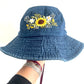 Floral Embroidery Denim Cowboy hat, Sunflower Embroiderey cowboy Hat, Bucket Hat for Women, Sun Hat for Women Girl, Spring/Summer Bucket Hat