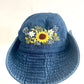 Floral Embroidery Denim Cowboy hat, Sunflower Embroiderey cowboy Hat, Bucket Hat for Women, Sun Hat for Women Girl, Spring/Summer Bucket Hat