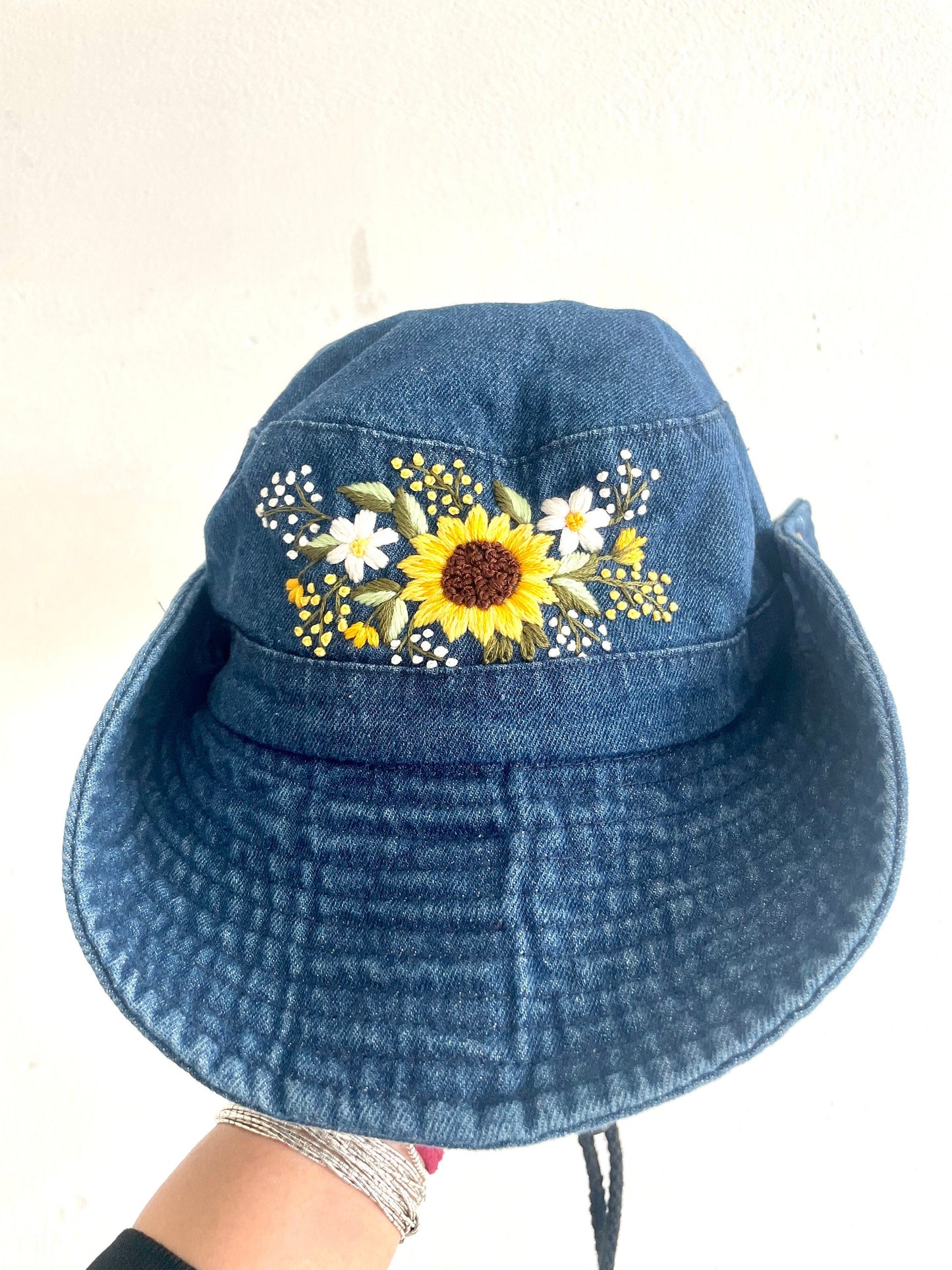 Floral Embroidery Denim Cowboy hat, Sunflower Embroiderey cowboy Hat, Bucket Hat for Women, Sun Hat for Women Girl, Spring/Summer Bucket Hat