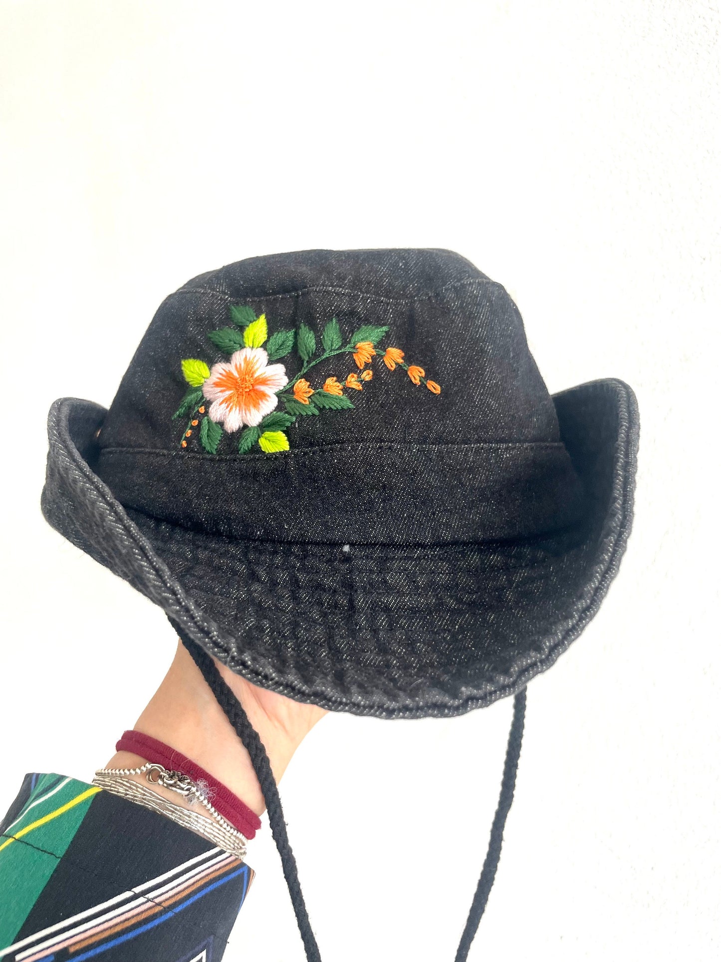 Floral Embroidery Denim Cowboy hat, Jeans Embroidery cowboy Hat, Bucket Hat for Women, Sun Hat for Women Girl, Spring/Summer Bucket Hat