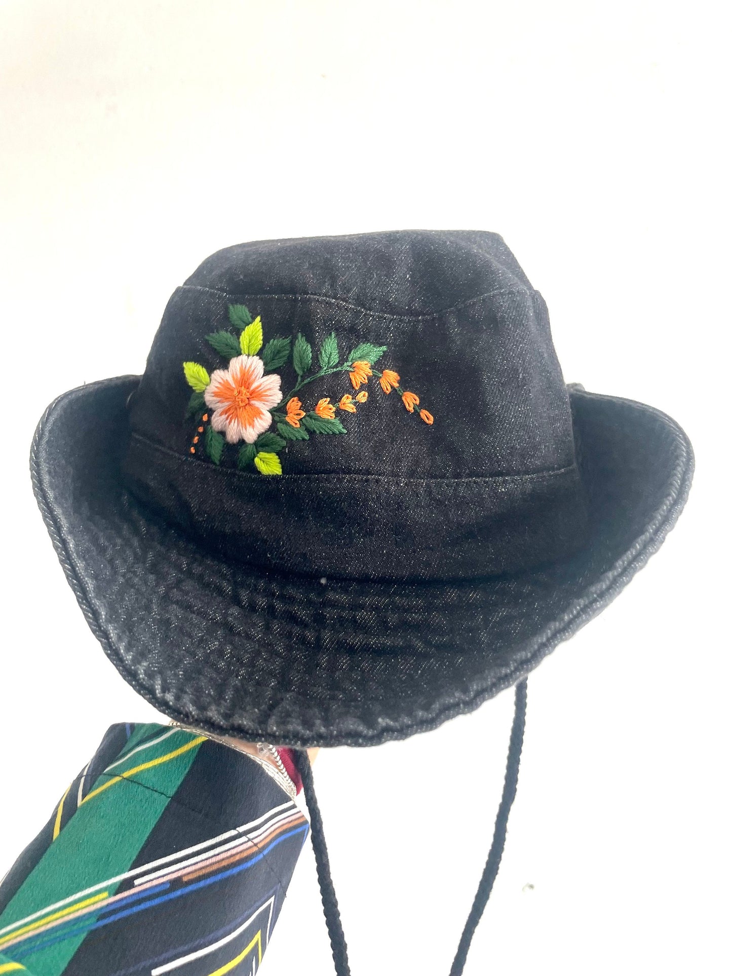 Floral Embroidery Denim Cowboy hat, Jeans Embroidery cowboy Hat, Bucket Hat for Women, Sun Hat for Women Girl, Spring/Summer Bucket Hat