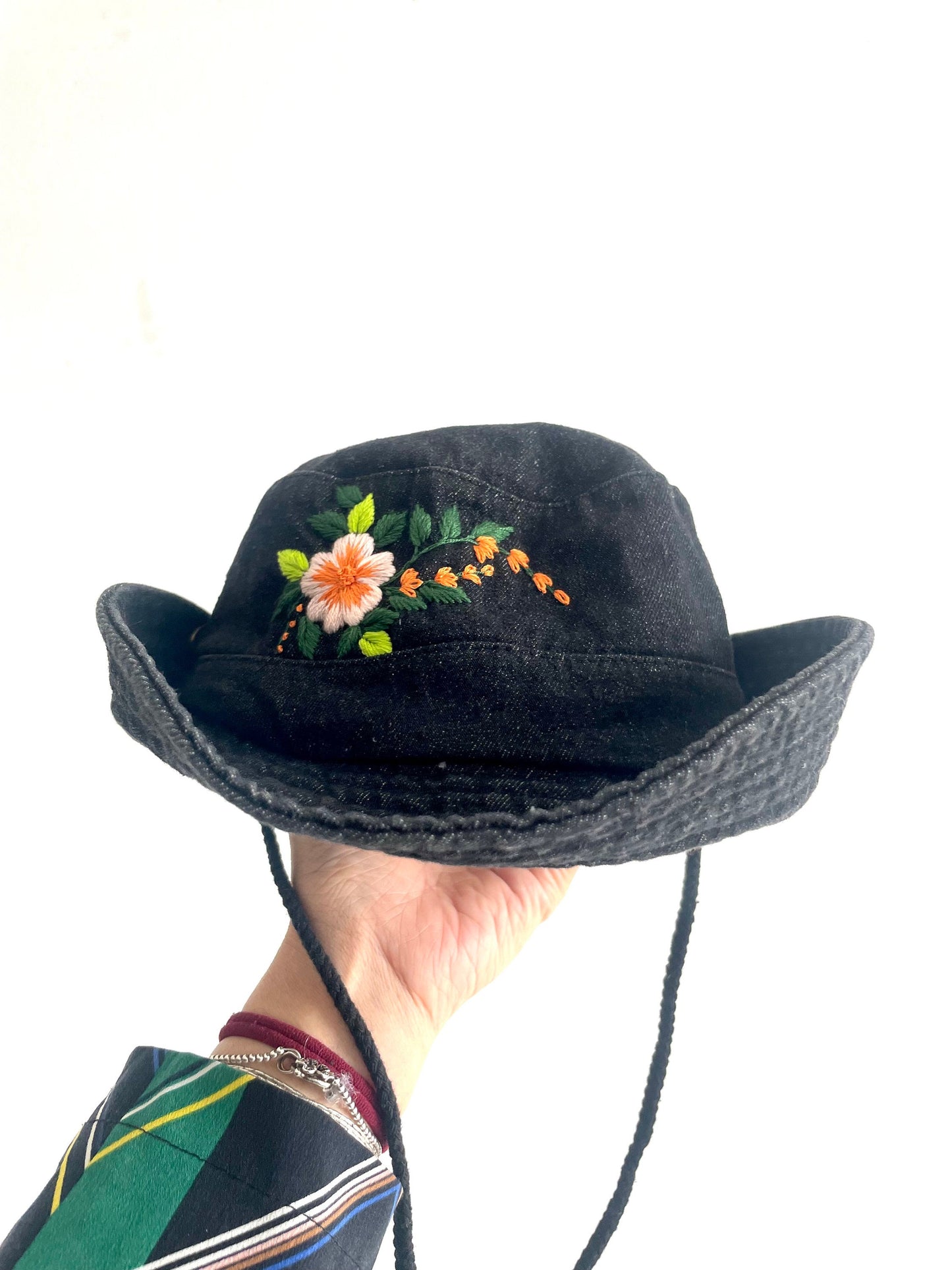 Floral Embroidery Denim Cowboy hat, Jeans Embroidery cowboy Hat, Bucket Hat for Women, Sun Hat for Women Girl, Spring/Summer Bucket Hat