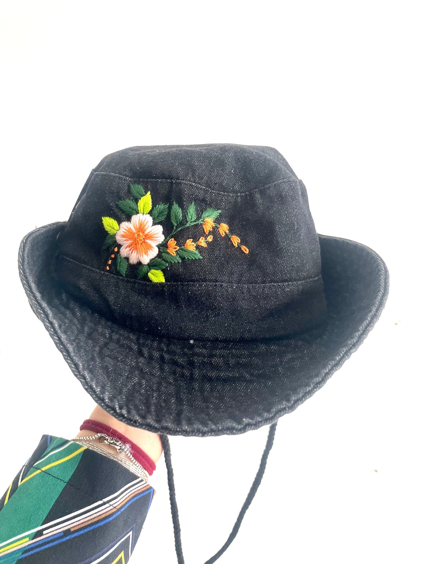 Floral Embroidery Denim Cowboy hat, Jeans Embroidery cowboy Hat, Bucket Hat for Women, Sun Hat for Women Girl, Spring/Summer Bucket Hat