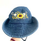 Floral Embroidery Denim Cowboy hat, Sunflower Embroiderey cowboy Hat, Bucket Hat for Women, Sun Hat for Women Girl, Spring/Summer Bucket Hat