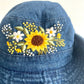 Floral Embroidery Denim Cowboy hat, Sunflower Embroiderey cowboy Hat, Bucket Hat for Women, Sun Hat for Women Girl, Spring/Summer Bucket Hat