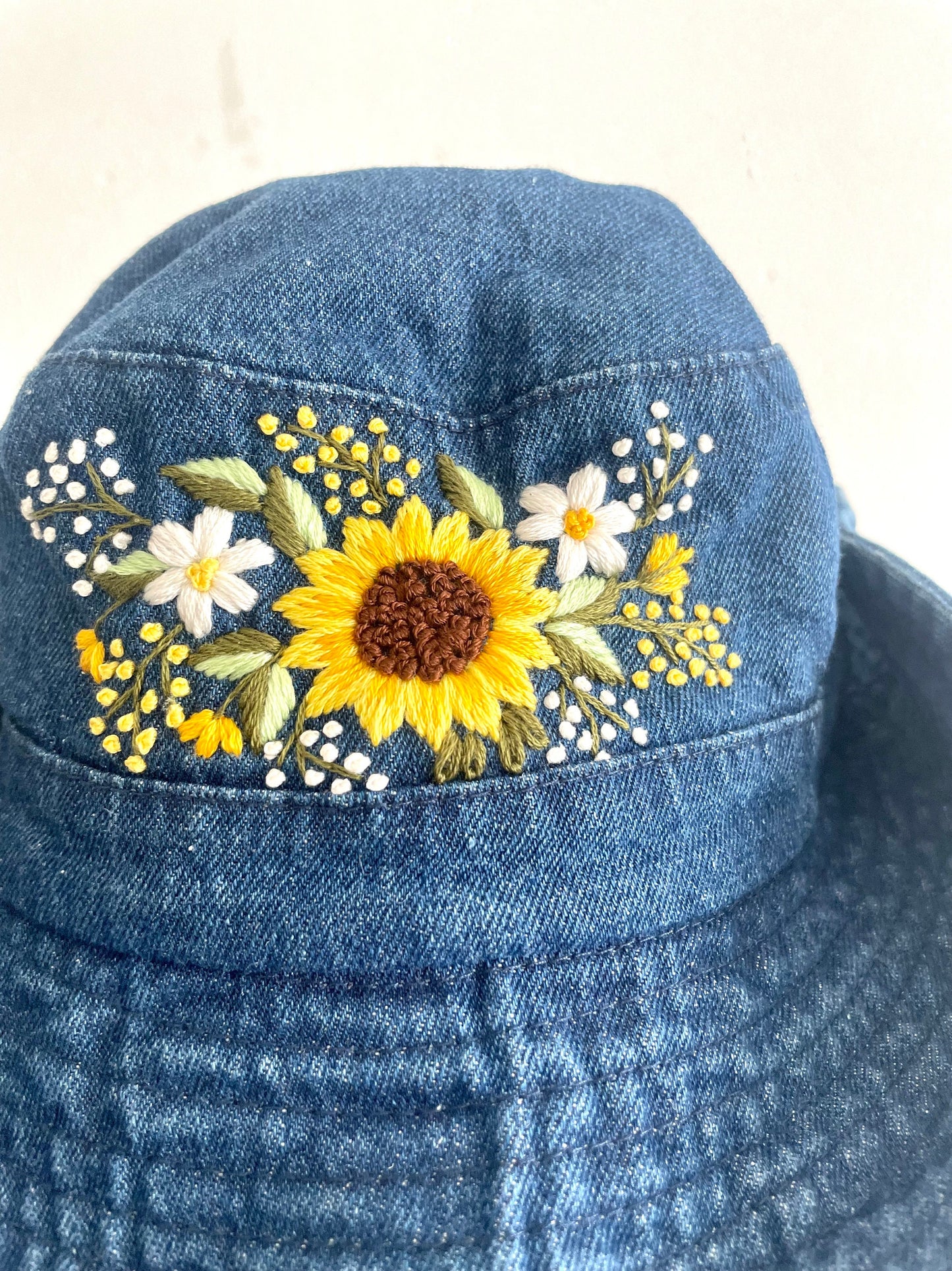 Floral Embroidery Denim Cowboy hat, Sunflower Embroiderey cowboy Hat, Bucket Hat for Women, Sun Hat for Women Girl, Spring/Summer Bucket Hat