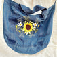 Embroidery Denim tote bag | Embroidery Jeans tote bag |Floral Embroidered tote bag | Denim Laptop Bag | Sunflower Embroidery Bag