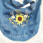 Embroidery Denim tote bag | Embroidery Jeans tote bag |Floral Embroidered tote bag | Denim Laptop Bag | Sunflower Embroidery Bag