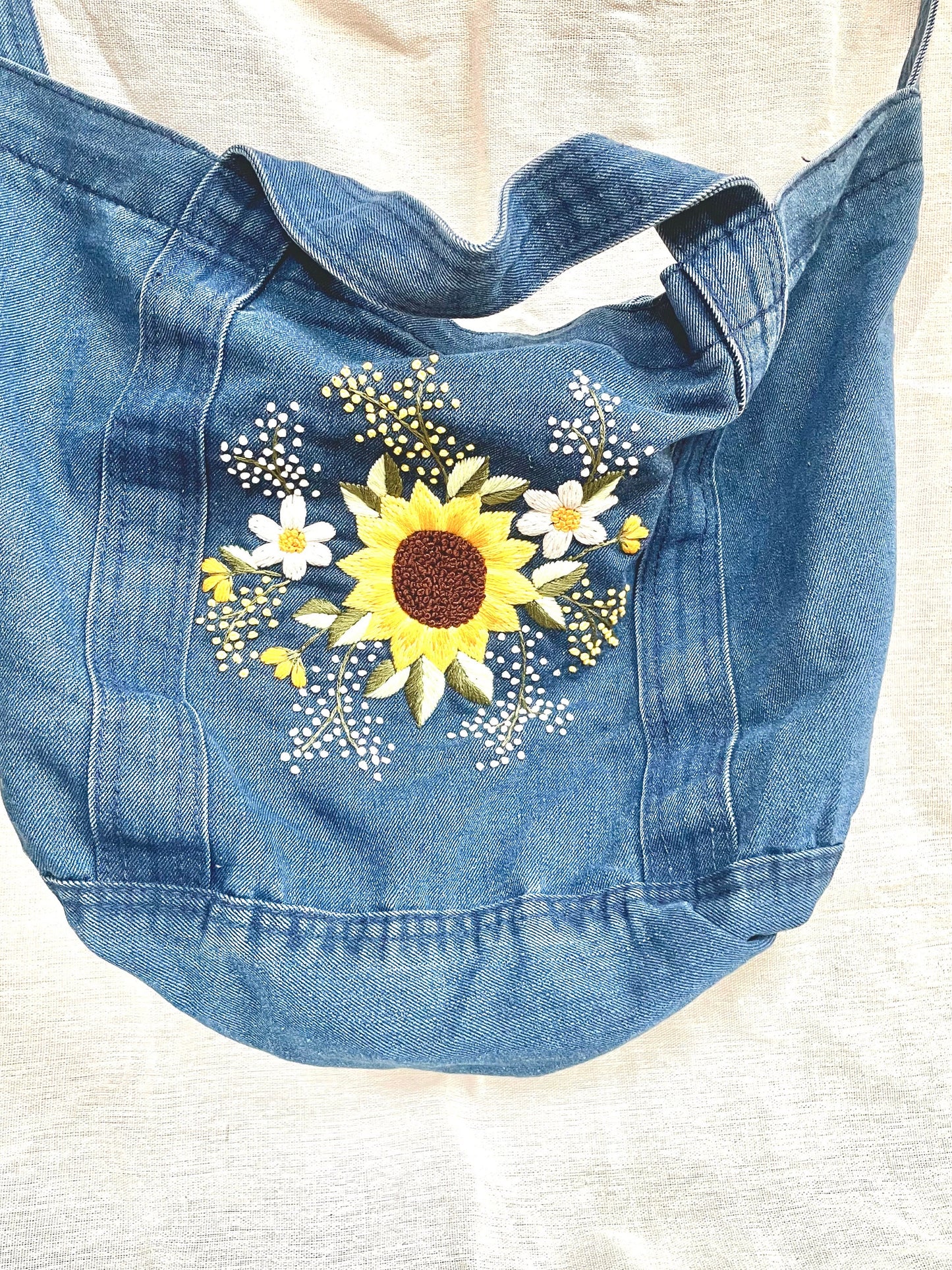 Embroidery Denim tote bag | Embroidery Jeans tote bag |Floral Embroidered tote bag | Denim Laptop Bag | Sunflower Embroidery Bag