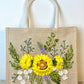 Ribbon Embroidery jute tote bag | Sunflower Embroidered jute tote bag | Floral laptop bag, Summer bag | personalized gifts  | gifts for her