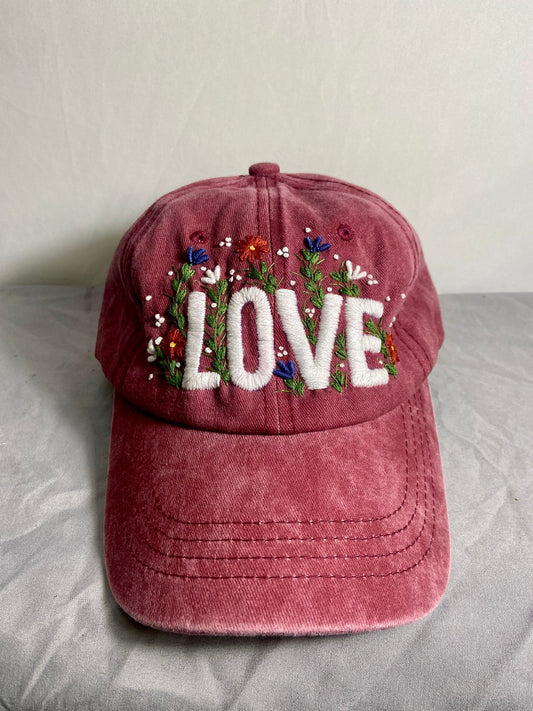 Floral Love Embroidered Cap, Baseball Cap, Custom Embroidery Hat, Hand Embroidery Hat, Embroider Woman Cap, Personalize gifts.