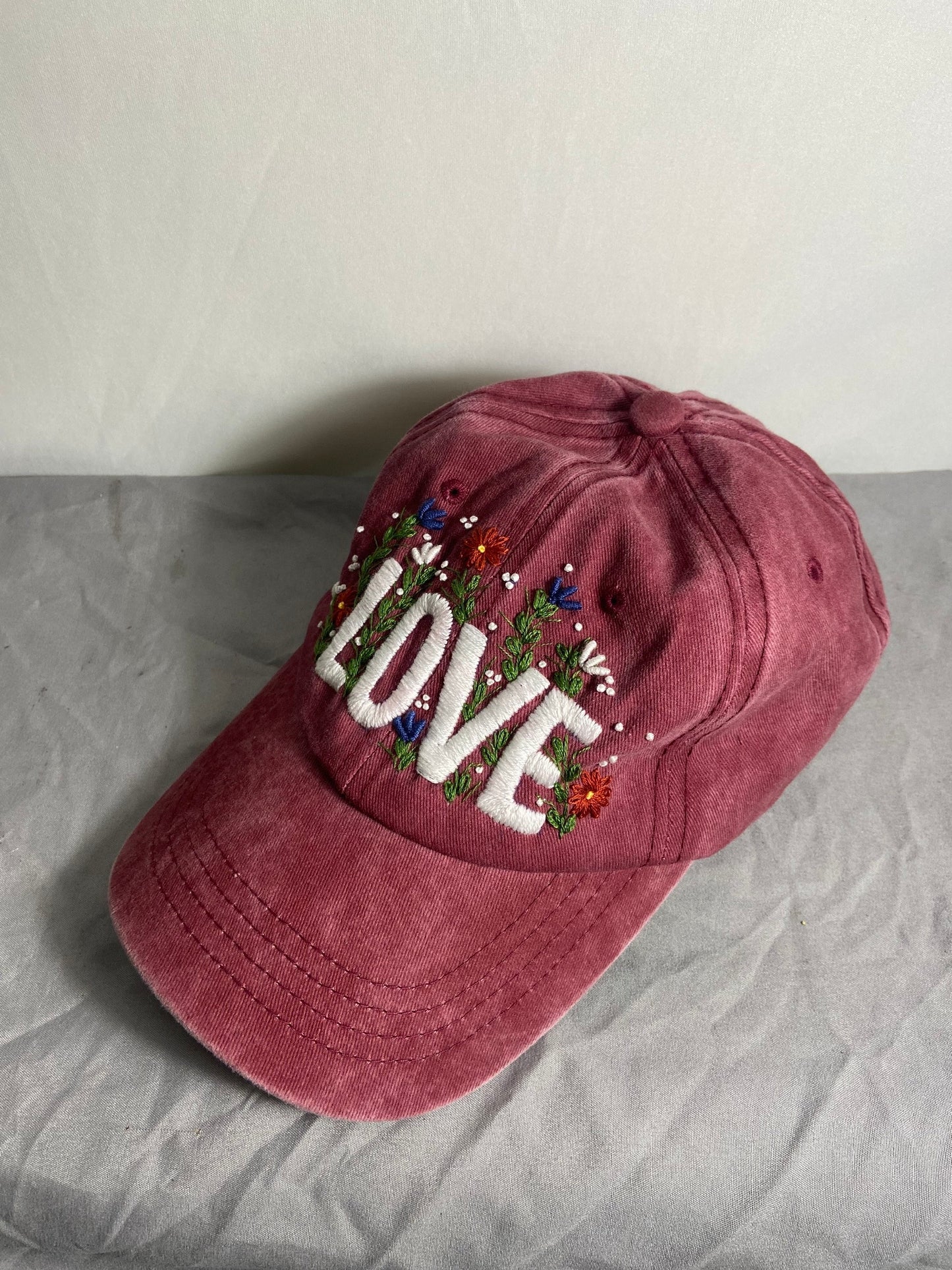 Floral Love Embroidered Cap, Baseball Cap, Custom Embroidery Hat, Hand Embroidery Hat, Embroider Woman Cap, Personalize gifts.