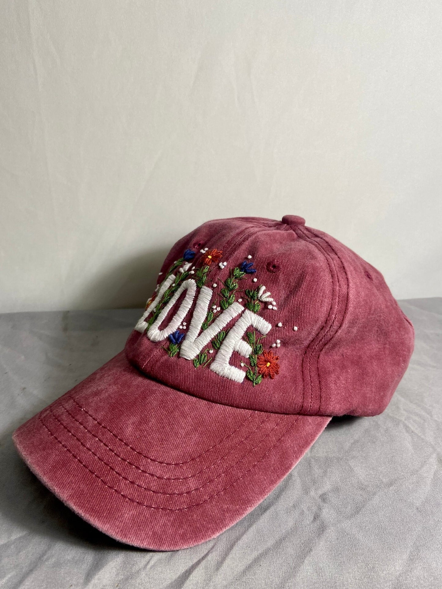 Floral Love Embroidered Cap, Baseball Cap, Custom Embroidery Hat, Hand Embroidery Hat, Embroider Woman Cap, Personalize gifts.