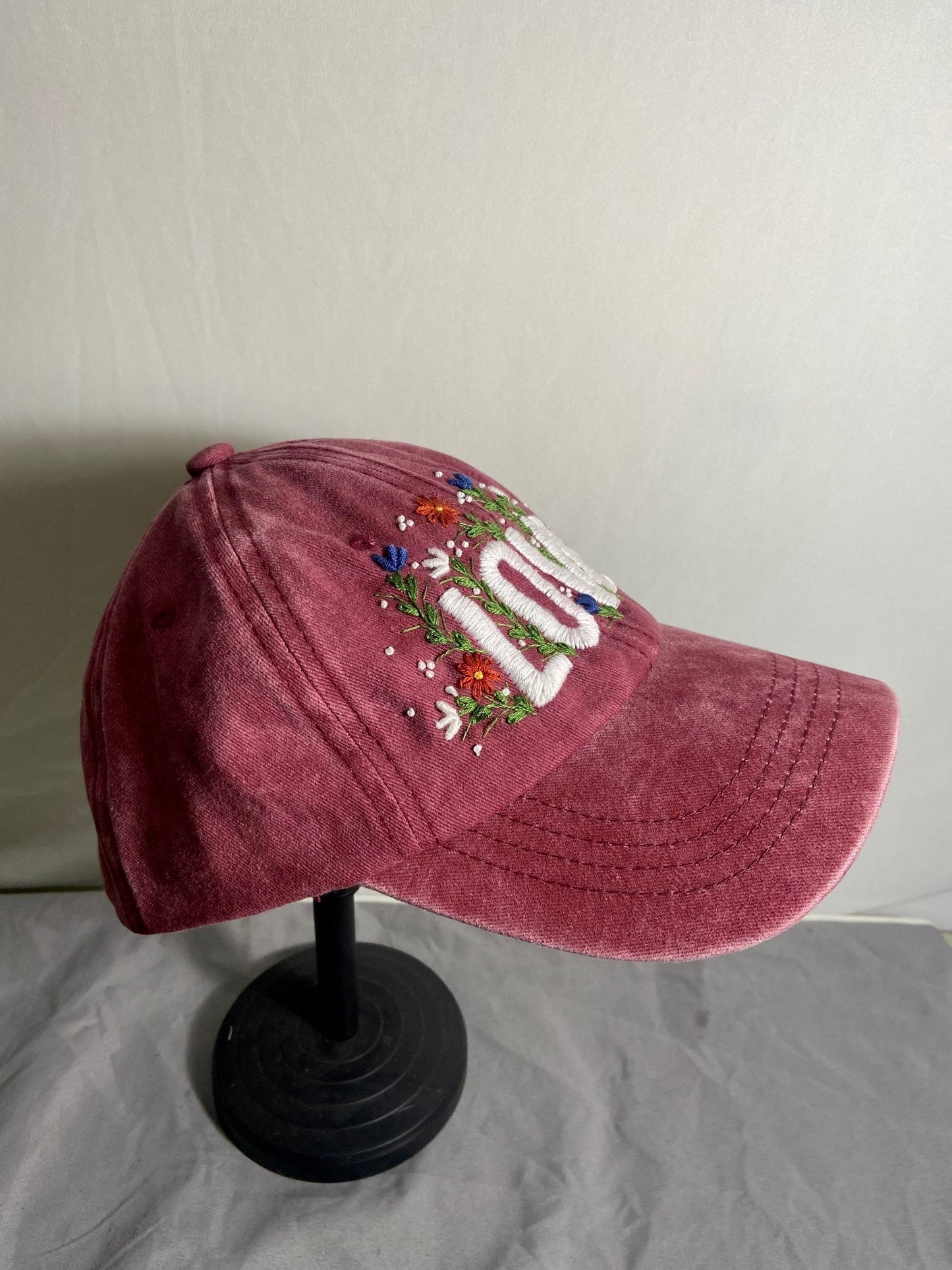 Floral Love Embroidered Cap, Baseball Cap, Custom Embroidery Hat, Hand Embroidery Hat, Embroider Woman Cap, Personalize gifts.