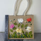 Ribbon Embroidery jute tote bag | Chamomile Embroidered jute tote bag | Floral laptop bag, Summer bag | personalized gifts  | gifts for her