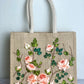 Ribbon Embroidery jute tote bag | Roses Embroidered jute tote bag | Floral laptop bag, Summer bag | personalized gifts  | gifts for her