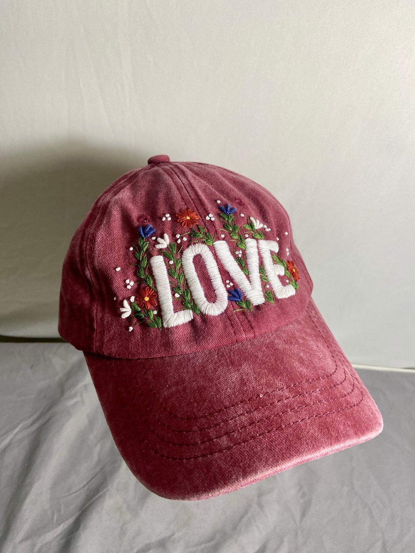 Floral Love Embroidered Cap, Baseball Cap, Custom Embroidery Hat, Hand Embroidery Hat, Embroider Woman Cap, Personalize gifts.