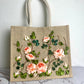 Ribbon Embroidery jute tote bag | Roses Embroidered jute tote bag | Floral laptop bag, Summer bag | personalized gifts  | gifts for her