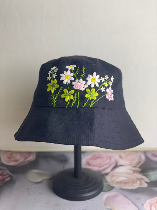 Black Embroidery Bucket Hat, Canvas Women Embroidery Bucket Hat, Custom Bucket Hat, Personalized Christmas Gifts