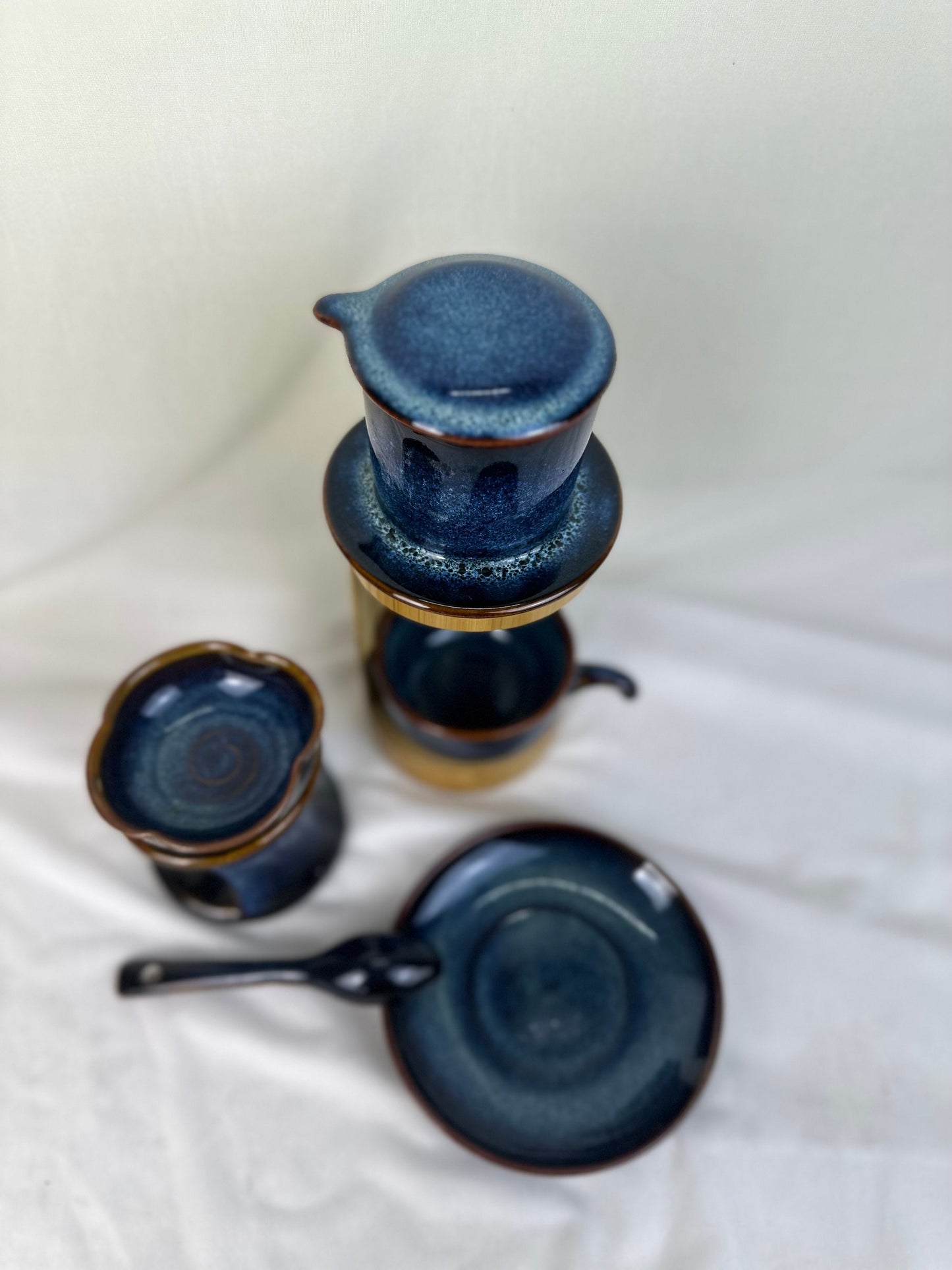 Fullset Ceramic Coffee Filter ,  Ceramic Coffee Dripper Pour Over Set / Ceramic Coffee Set with Mug, spoon and Bamboo frame