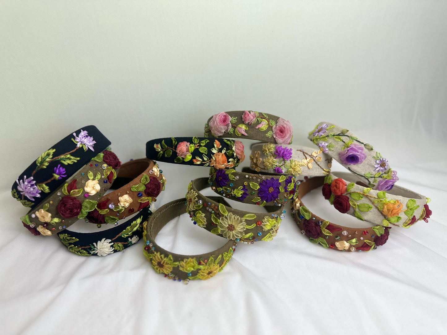 Floral Ribbon Embroidery Hair Headband for a Flower-Inspired Look, Blink blink l ribbon embroidery headband, gift for her, bridesmaids gifts